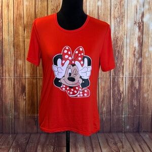 Women’s Red Graphic Minnie Style T-Shirt Short Sleeve Size Medium